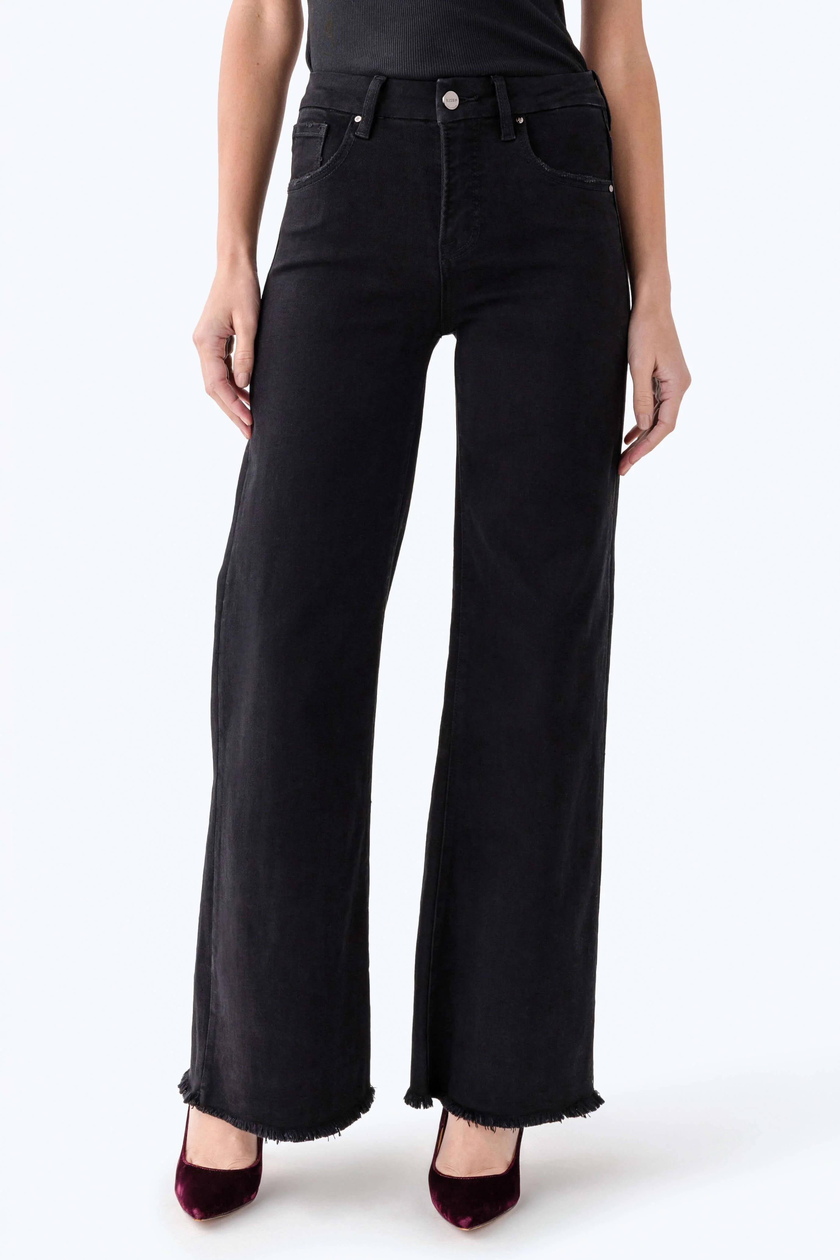Risen Elliot High Rise Raw Hem Wideleg Jeans | Social Threads