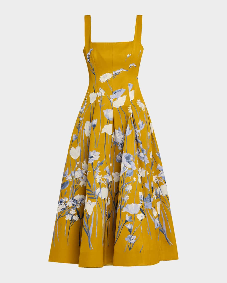 Lela Rose Floral Faille Sleeveless Fit-&-Flare Gown | Neiman Marcus