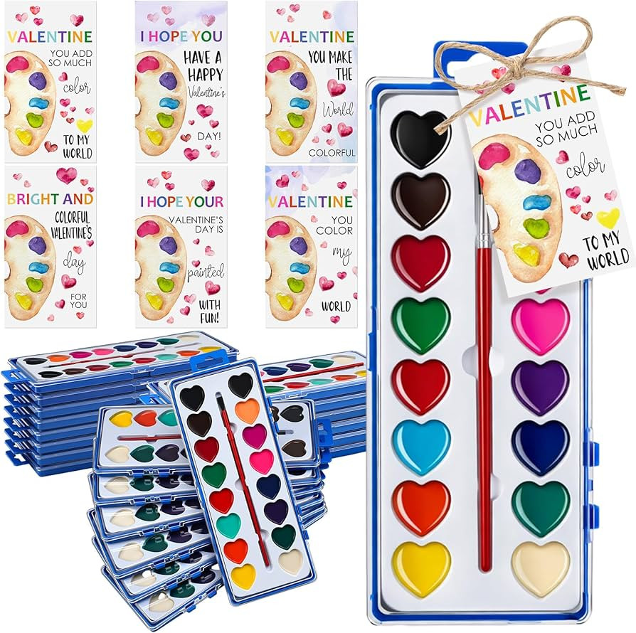 Tinlade Valentines Day Gifts, 12 Pack Water Color Paint Sets 16 Colors Heart Shaped Watercolor Pa... | Amazon (US)