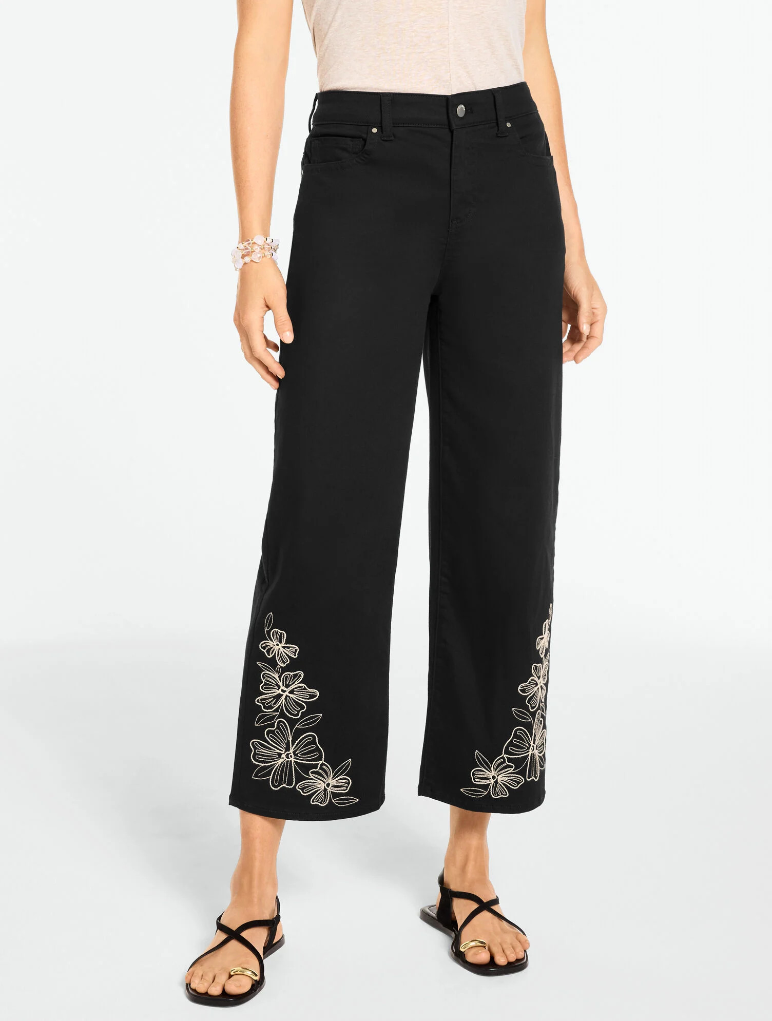 Wide Crop High Waist Embroidered Jeans | Talbots