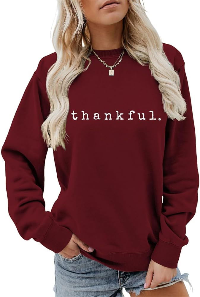 Thankful Sweatshirt, Funny Thanksgiving Shirt Grateful Blessed Sweater Women Crewneck Thankful Vi... | Amazon (US)