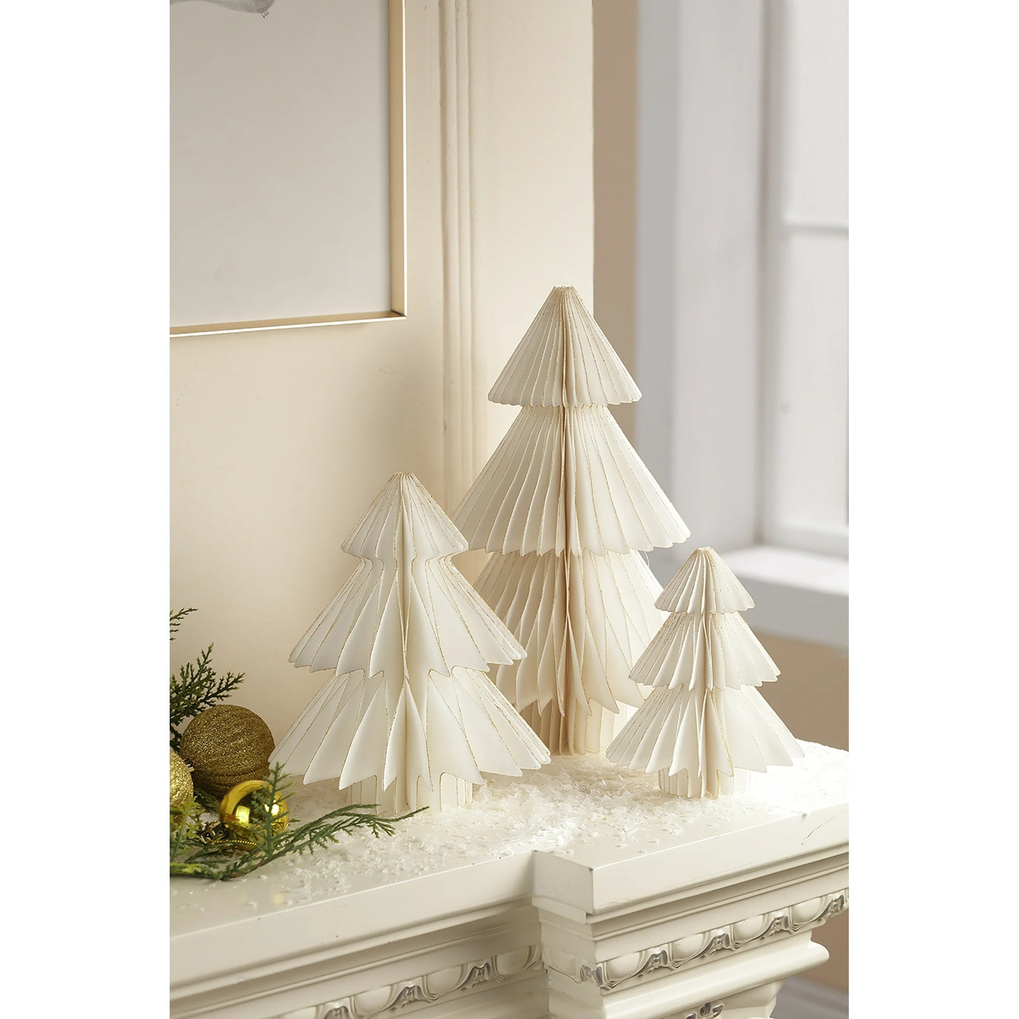 Paper Christmas Tree Tabletop Decorations, White, 3 Count, by Holiday Time | Walmart (US)