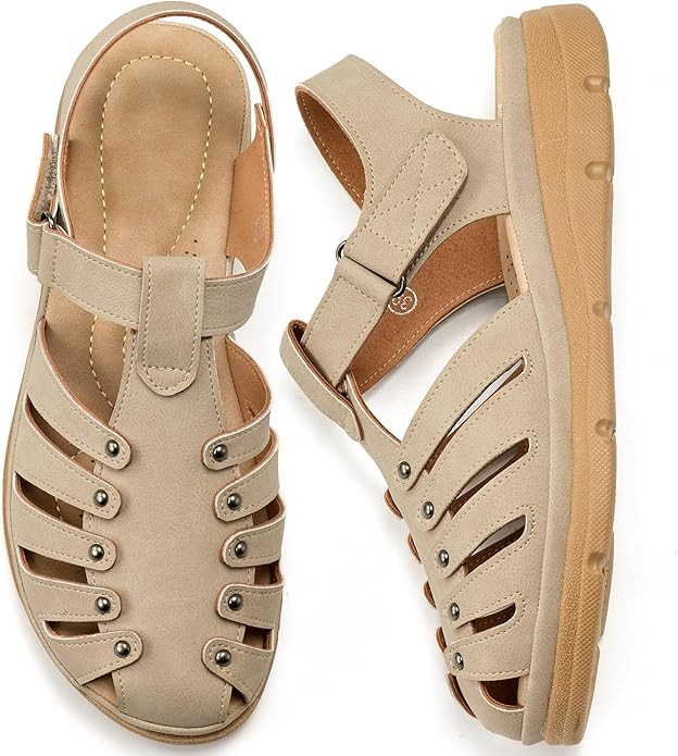 Alicegana Womens Flat Sandals Summer: Comfortable Round Closed Toe Fisherman Shoes with Adjustabl... | Amazon (US)
