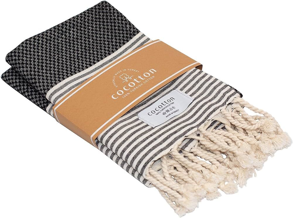 COCOTTON Boho Striped Turkish Hand Towels Set of 2 | 100% Cotton, 16 x 40 Inches | Decorative Bat... | Amazon (US)