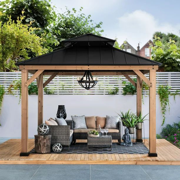 Sunjoy 11' x 11' Hardtop Black Straight Gazebos - Walmart.com | Walmart (US)