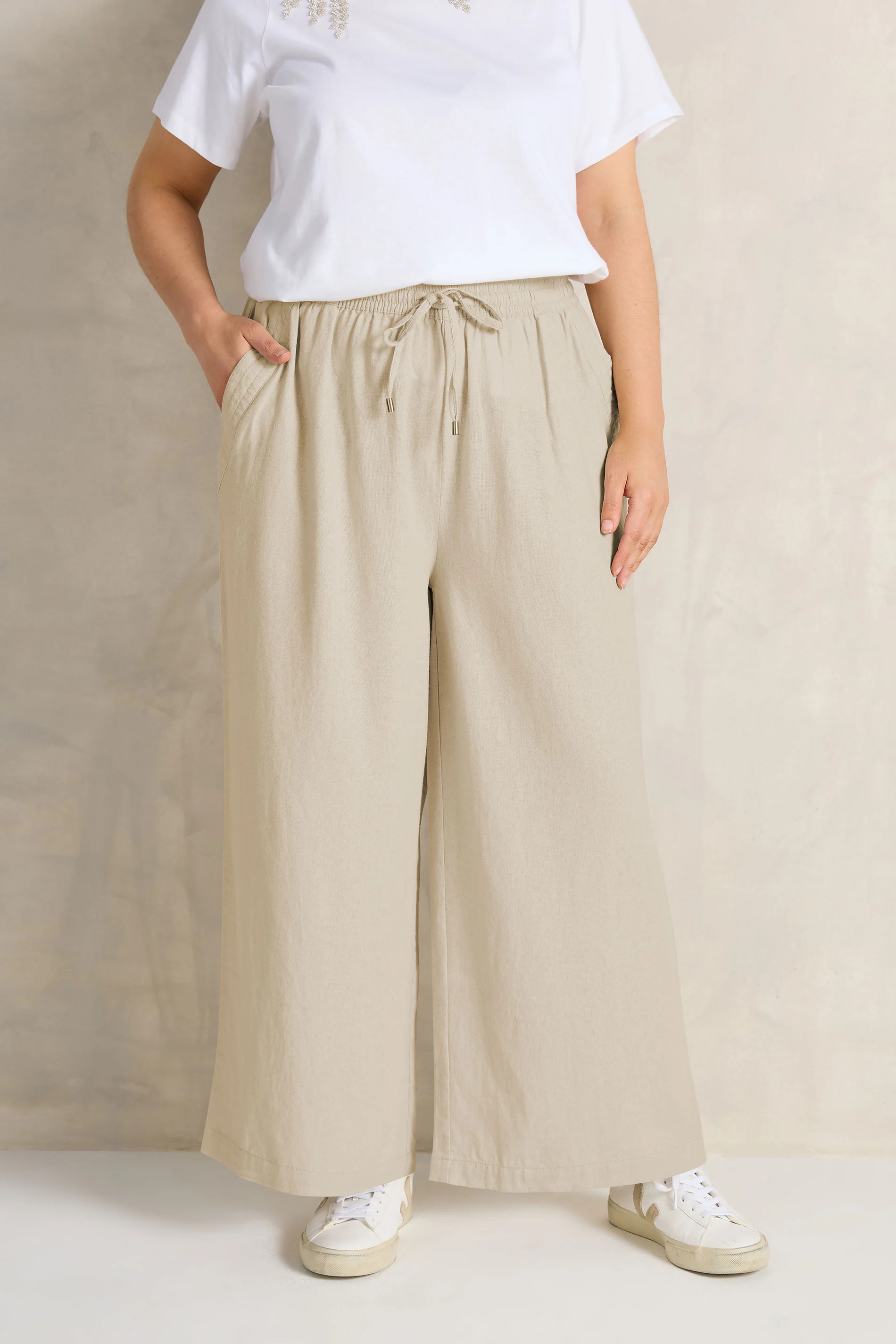 EVANS Plus Size Natural Brown Wide Leg Premium Linen Trousers | Evans | Yours Clothing UK