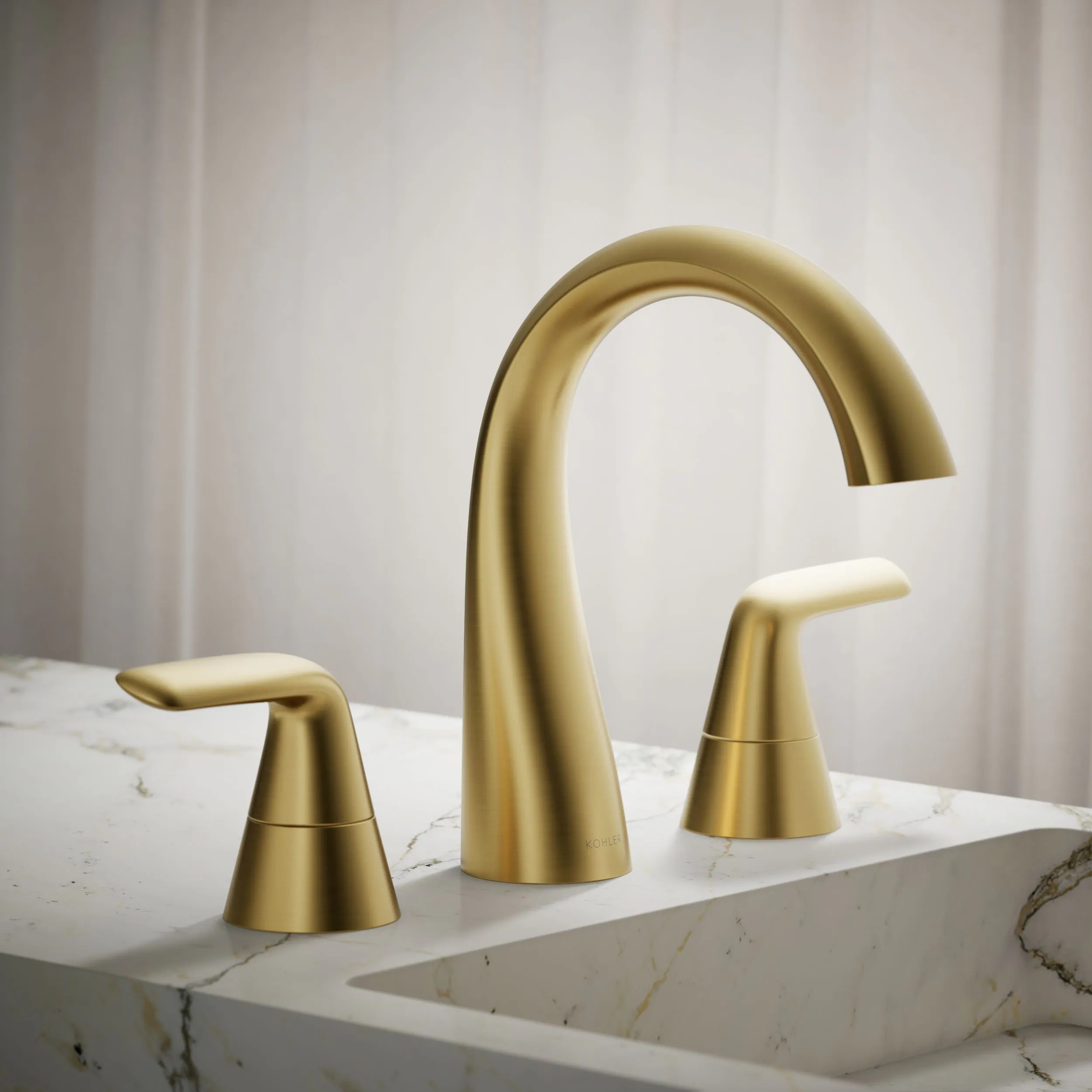 KOHLER Avail Vibrant Brushed Moderne Brass Widespread 2-handle WaterSense Mid-arc Residential Handle Bathroom Sink Faucet with Drain | K-R33048-4D-2MB | Lowe's