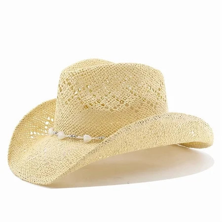 Straw Beach Cowboy Hat for Women Shapeable Brim Western Cowgirl Hat, Men Women Cowgirl Hat Hollowed Western Cap,Sun Protection Straw Hat Retro Beach Sun Hat for Outdoor Party | Walmart (US)