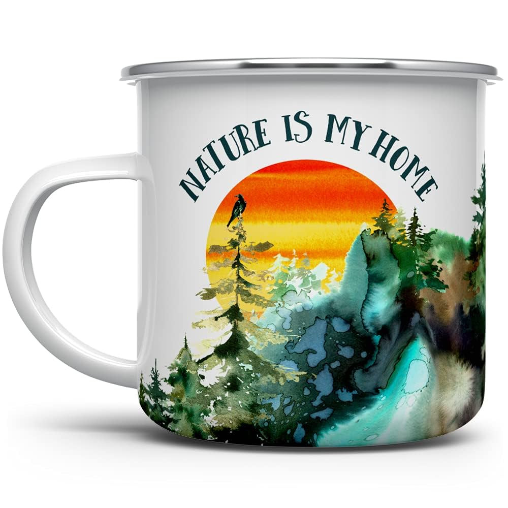 Nature is My Home Enamel Campfire Coffee Mug, Outdoor Adventure Enthusiast Camping Cup, Mountains... | Amazon (US)