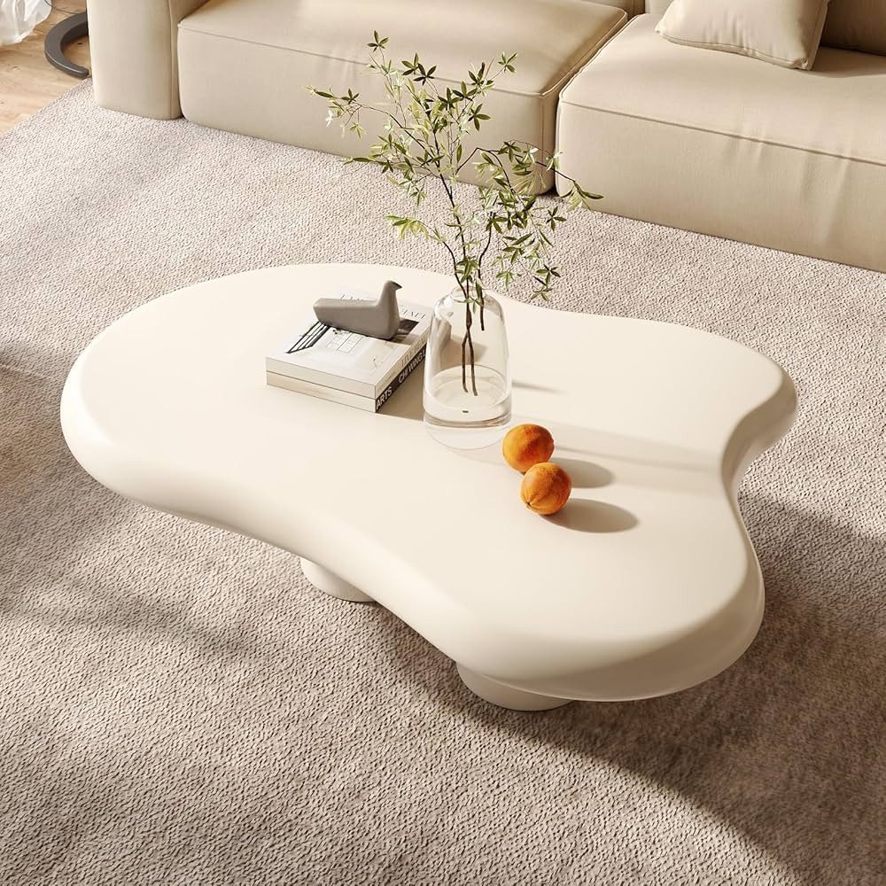 GraceNook Cream White Coffee Table, Cloud-Shape Cute Coffee Table with 3 Short Legs, Modern Live ... | Amazon (CA)