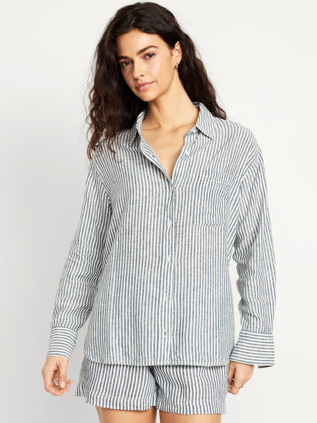 Button-Down Linen-Blend Striped Shirt | Old Navy (US)