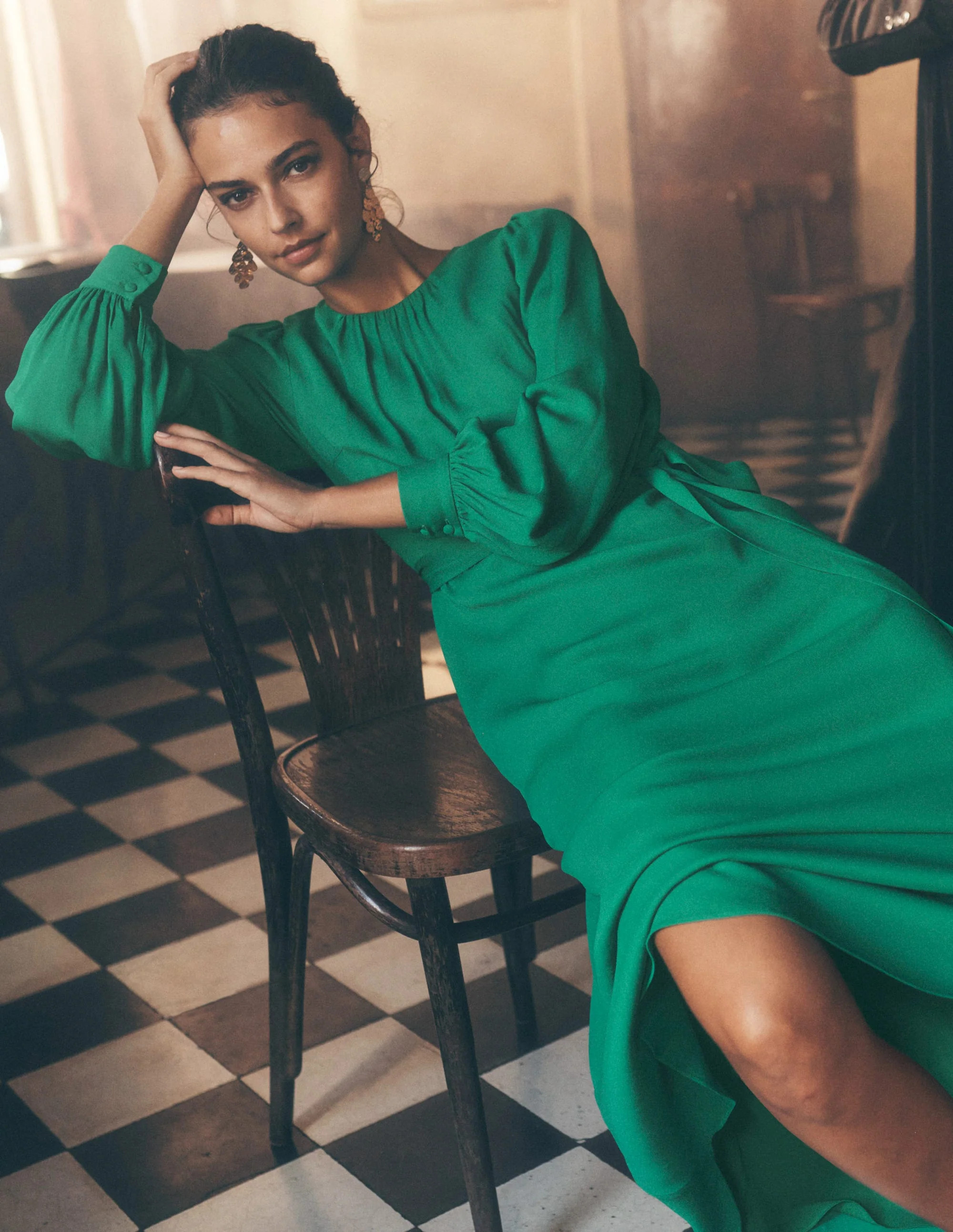 Blouson Sleeve Midi Dress-Rich Emerald | Boden (US)