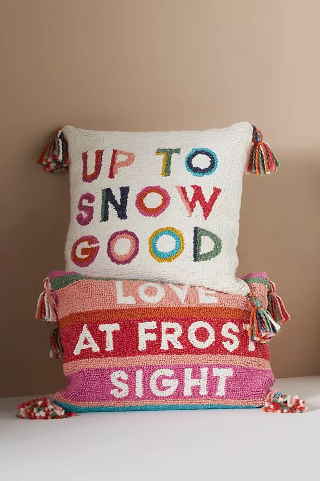 Seasons Greetings Hooked Pillow | Anthropologie (US)