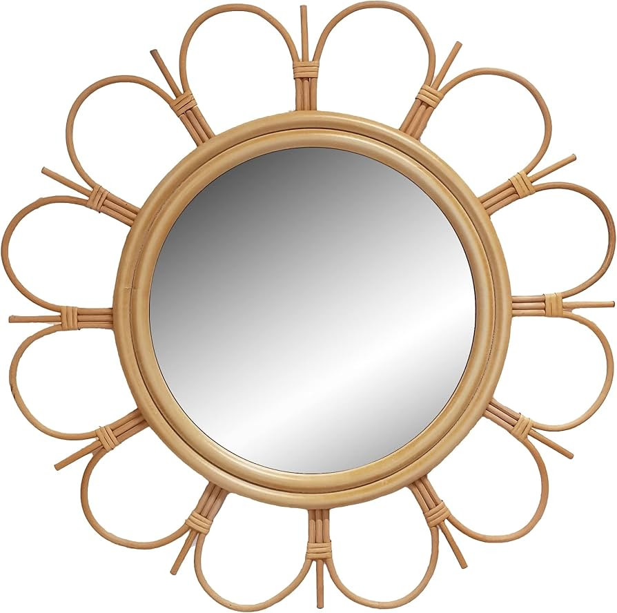 LIVDUCOT 27" Handmade Farmhouse Large Rattan Mirror for Wall Decor, Round Entryway Boho Mirror fo... | Amazon (US)