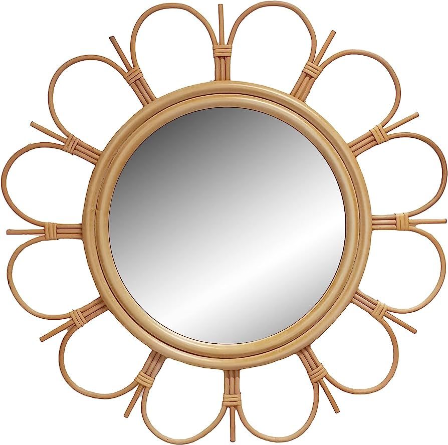27" Handmade Farmhouse Large Rattan Mirror for Wall Decor, Round Entryway Boho Mirror for Living ... | Amazon (US)