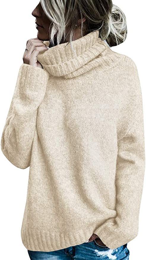 FISACE Womens Oversized Turtleneck Pullover Sweater Cable Knit Long Sleeve Sweater Tops | Amazon (US)