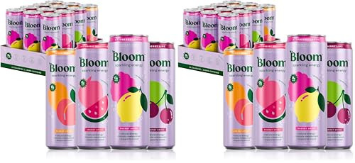 Bloom Nutrition Sparkling Energy Drink - Variety Pack - Natural Caffeine, Zero Sugar, 180mg Caffeine - Antioxidant-Rich with Green Coffee Bean, Green Tea Extract, Prebiotics - 12oz 24 Pack | Amazon (US)