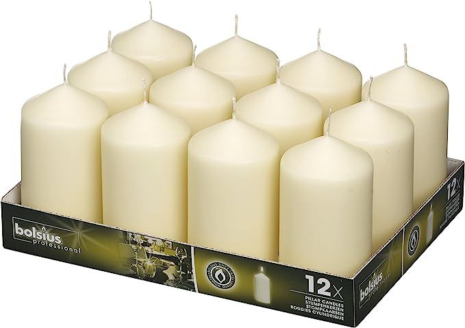 BOLSIUS Set of 12 Ivory Pillar Candles - 40 Long Burning Hours Candle Set - 5-inch x 2.75-inch Dr... | Amazon (US)