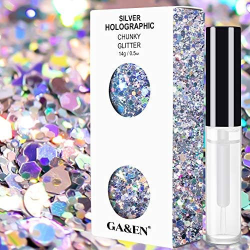 Silver Holographic Chunky Cosmetic Glitter Body Hair Face Eye Nail for Festival Carnival Concert Par | Amazon (US)