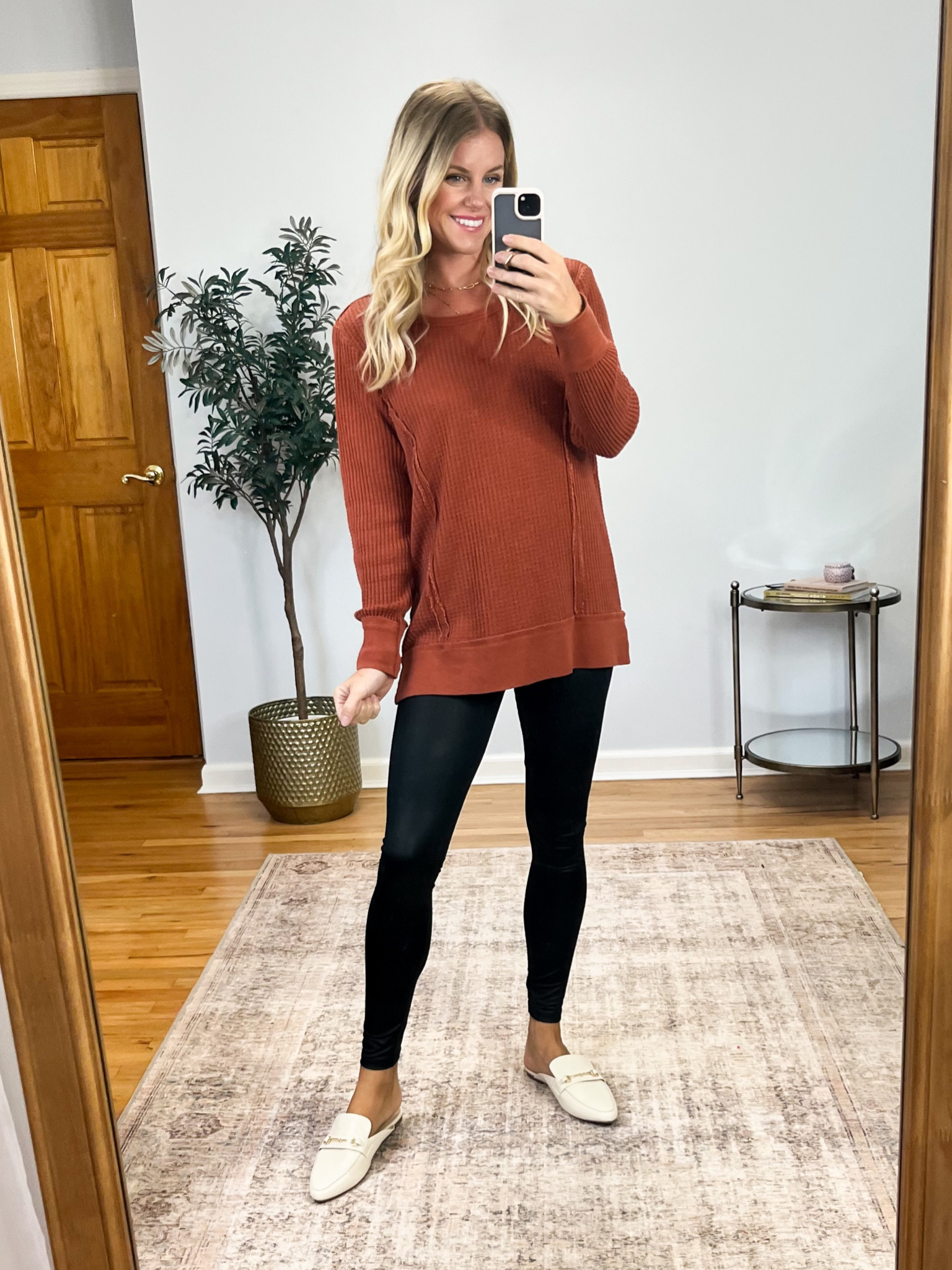 Legging friendly waffle knit top! Only $14. Available in 4 colors! Wearing size small! 

#LTKfindsunder50 #LTKfindsunder100 #LTKSeasonal