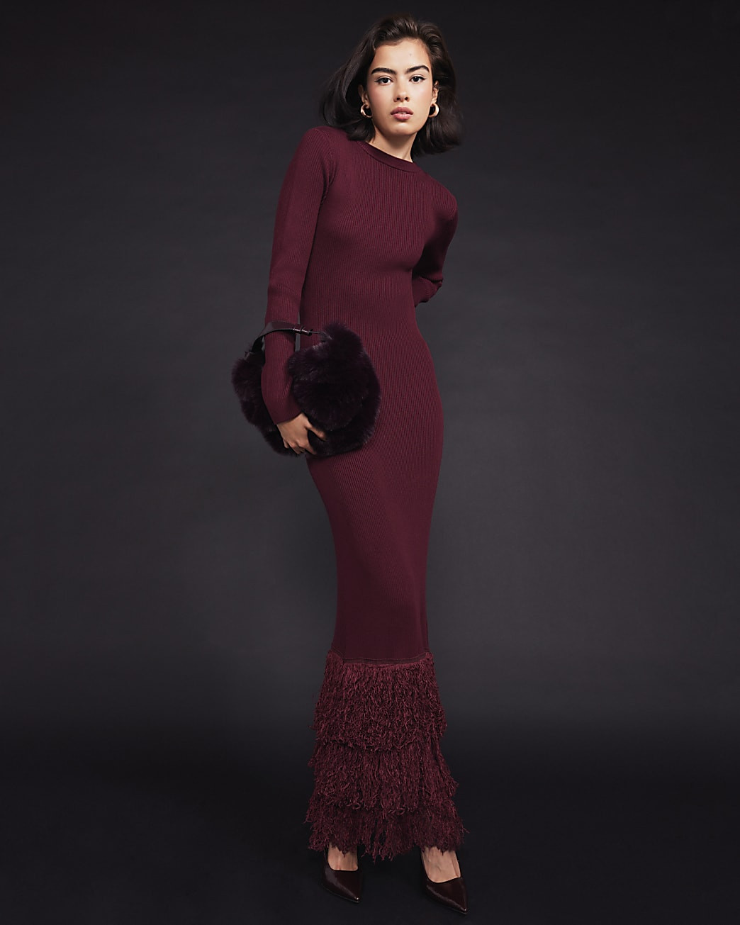 Red Fringe Hem Maxi Bodycon Dress | River Island (UK & IE)