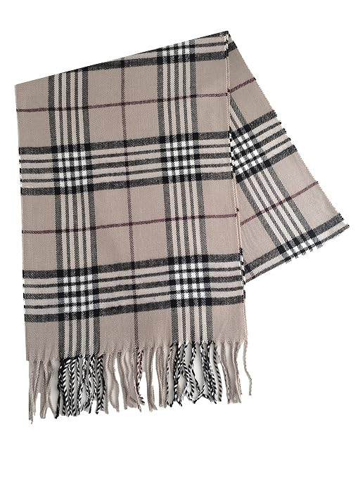 Classic Medium Weight Trench Coat Burber Plaid on Camel Tan Beige Mens Womens Scarf | Amazon (US)