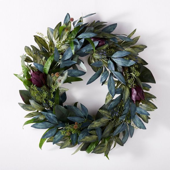 26" Artificial Nasturtium Tobacco Leaf Berry Wreath - Threshold™ designed with Studio McGee | Target