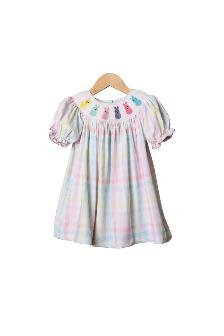 Smocked Peep Pastel Plaid Bishop Dress | The Smocked Flamingo