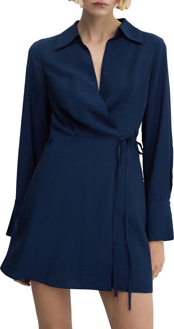 MANGO Long Sleeve Wrap Dress | Nordstrom | Navy Blue Dress | Blue Mini Dress | Nordstrom