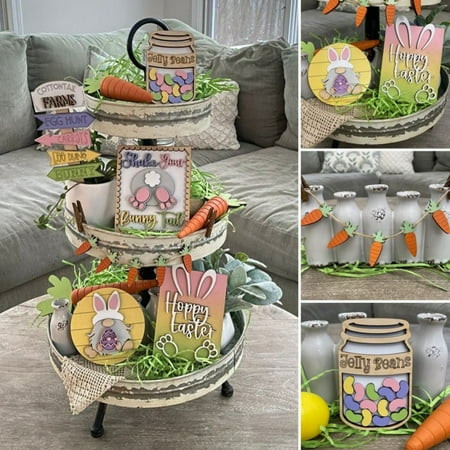 Pisexur Easter Decorations - 6 Pieces Easter Tiered Tray Decor Farmhouse Mini Wood Signs Decorati... | Walmart (CA)