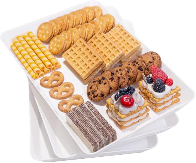 Lifewit Plastic Serving Trays, 15" x 10" Serving Platters Dishes for Party, White Food Tray for S... | Amazon (US)