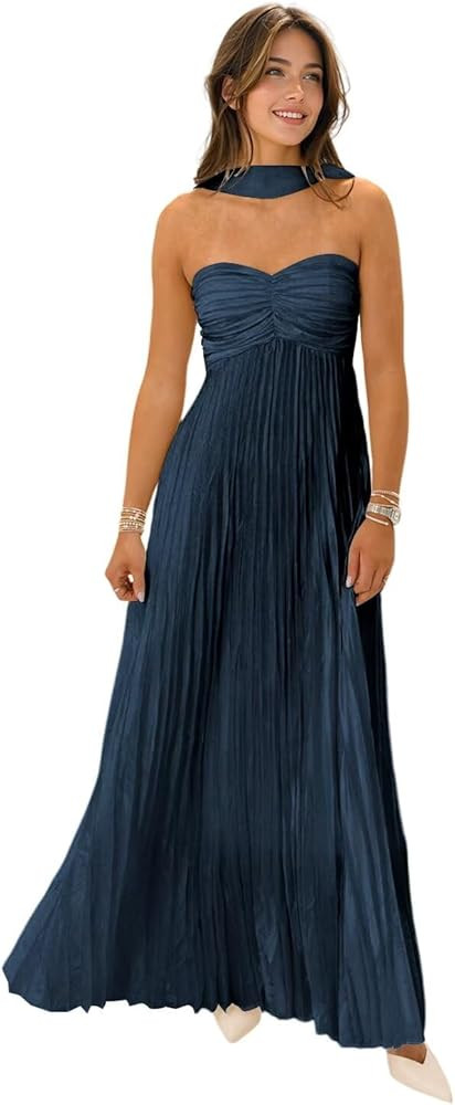Flowy Chiffon Bridesmaid Dress with Scarf Strapless Formal Evening Dresses QA232 | Amazon (US)
