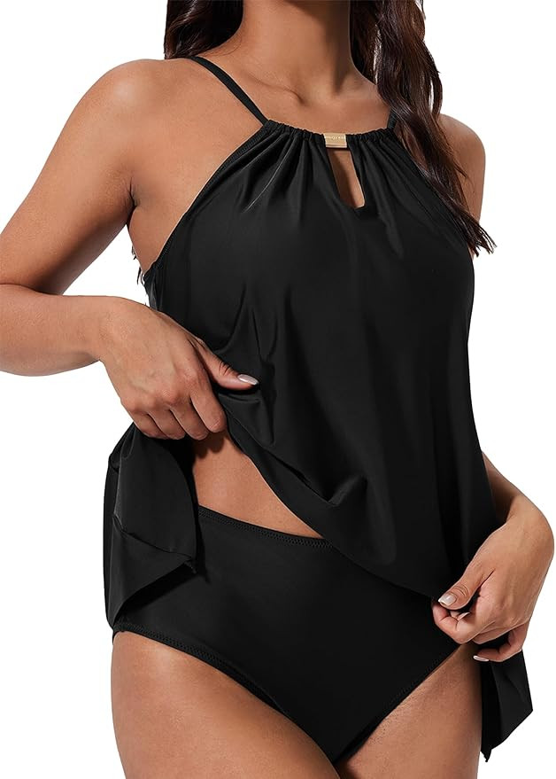 SUUKSESS Women Ruffle High Neck Tankini Swimsuit Flowy Tummy Control Bathing Suit | Amazon (US)