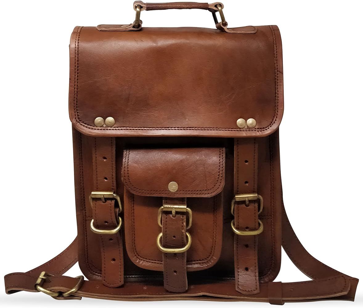 11" small Leather messenger bag shoulder bag cross body vintage messenger bag for women & men sat... | Amazon (US)