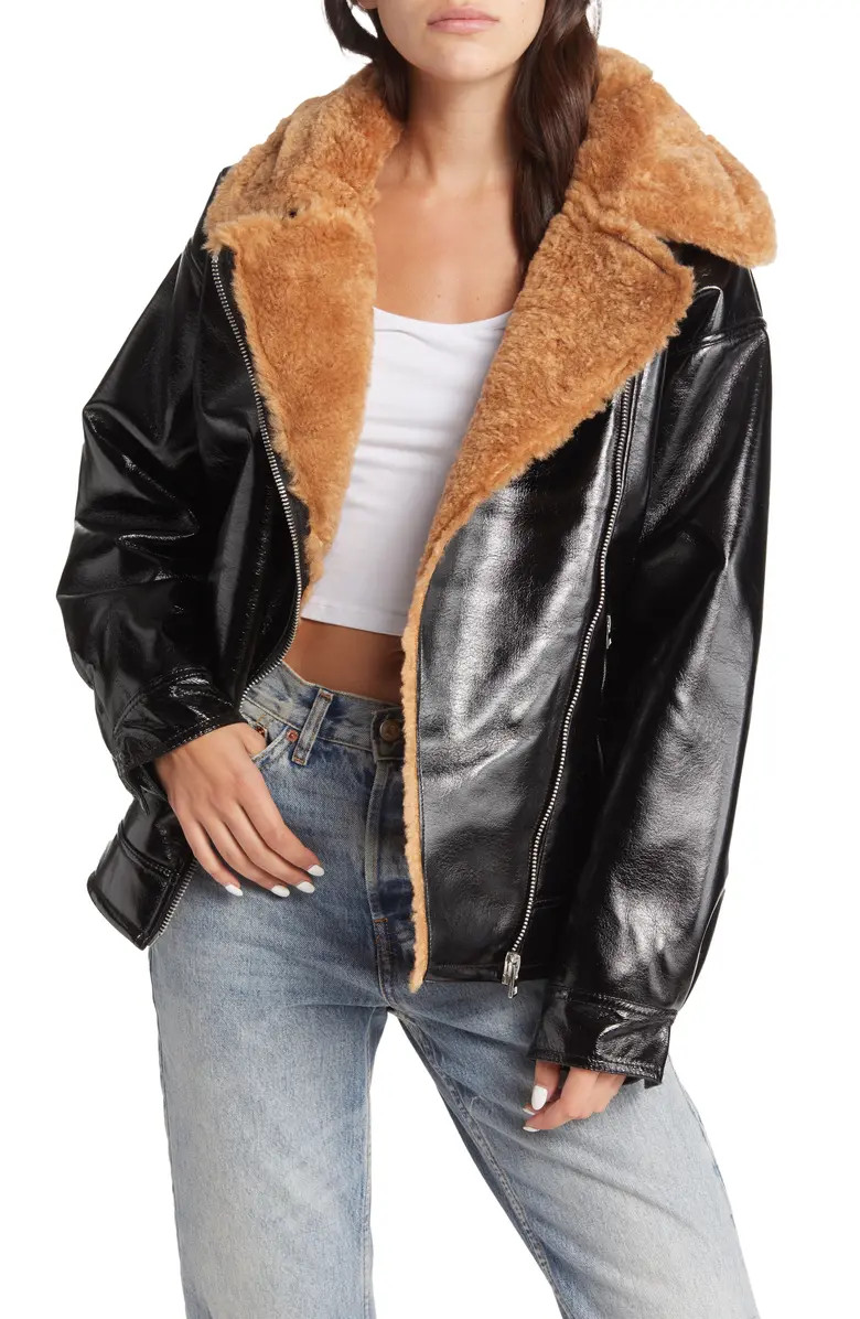 Women's Faux Leather Biker Jacket with Faux Fur Trim | Nordstrom