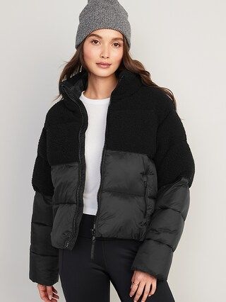 Short Sherpa-Paneled Puffer Jacket for Women | Old Navy (US)