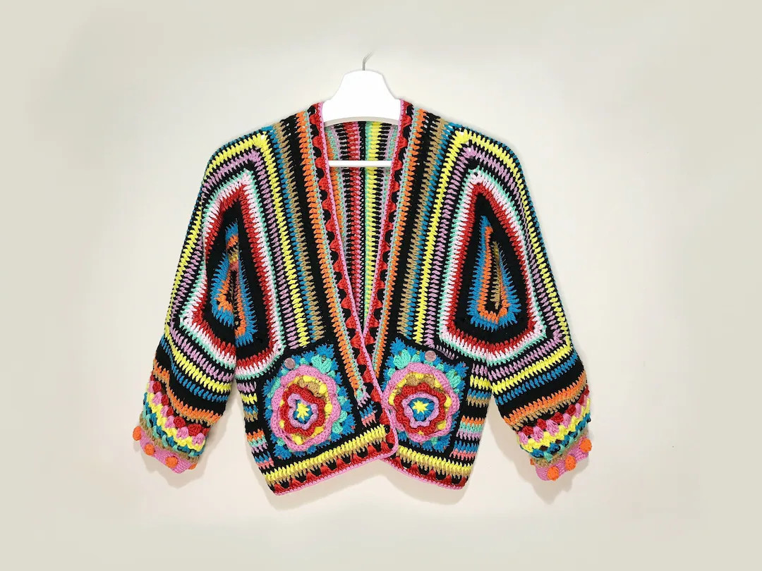 Crochet Frida Kahlo Cardigan: Bohemian Bomber Jacket | Etsy (US)