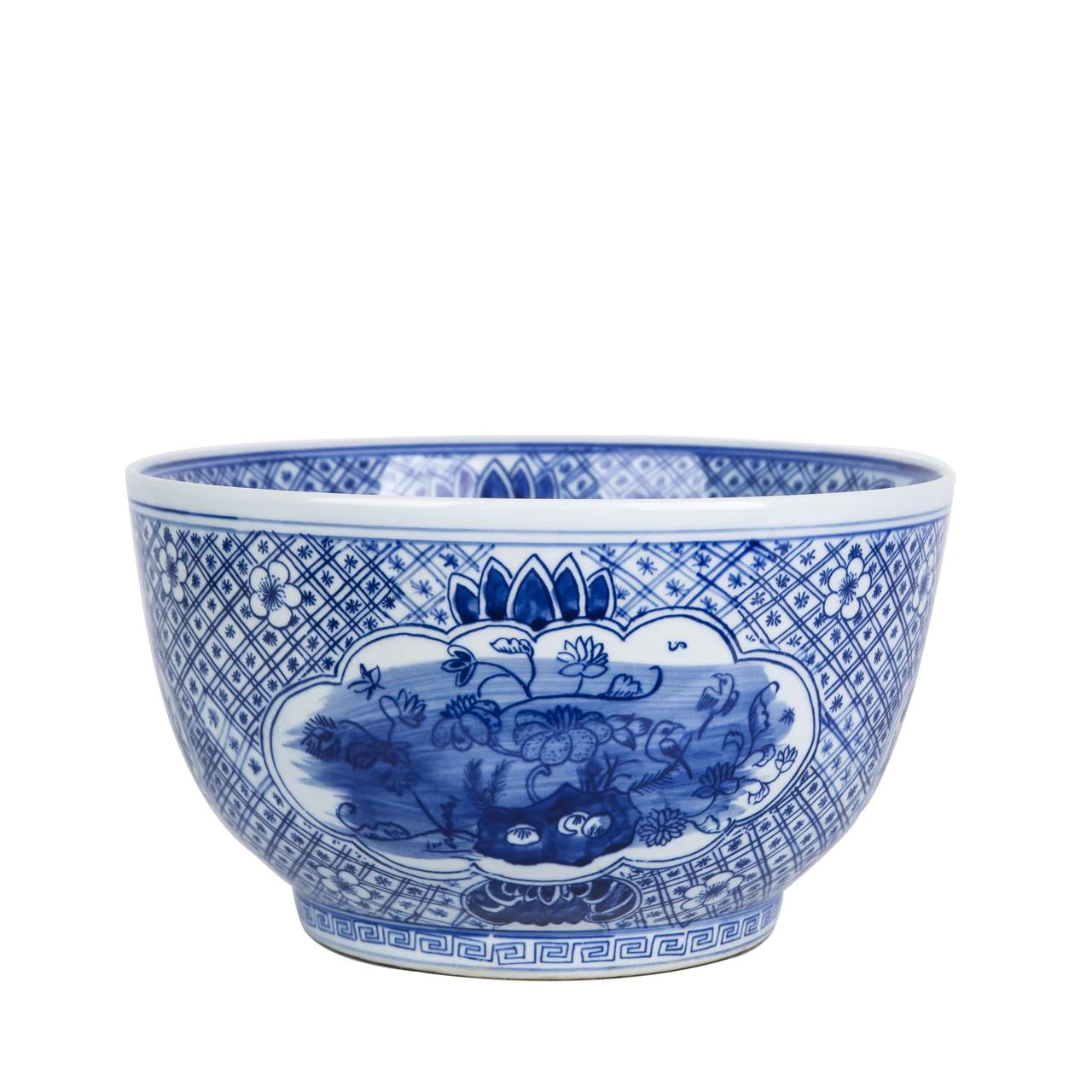 Blue And White Medallion Flower Bird Bowl | Dashing Trappings