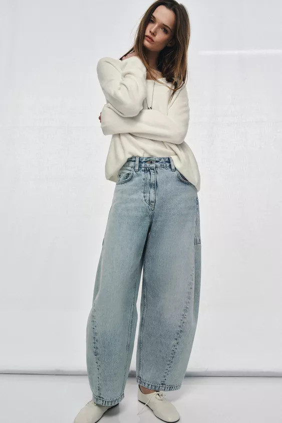 ZW COLLECTION ANKLE BALLOON MID-WAIST JEANS | Zara UK