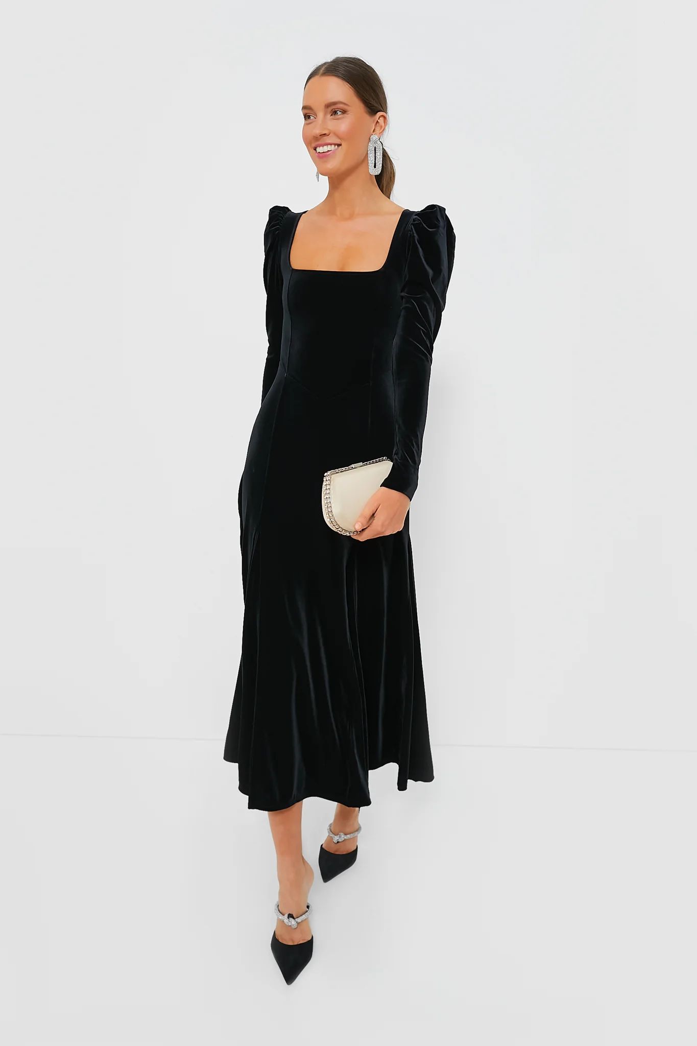 Black Velvet Jersey Puff Sleeve Maxi Dress | Tuckernuck (US)