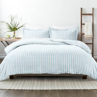 Rugged Stripes Patterned Performance Light Blue Microfiber 3-Piece Duvet Cover Set | The Home Depot