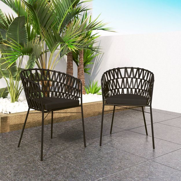 2pk Outdoor Wrapped Rope Arm Chairs with Cushions - Black - TK Classics | Target