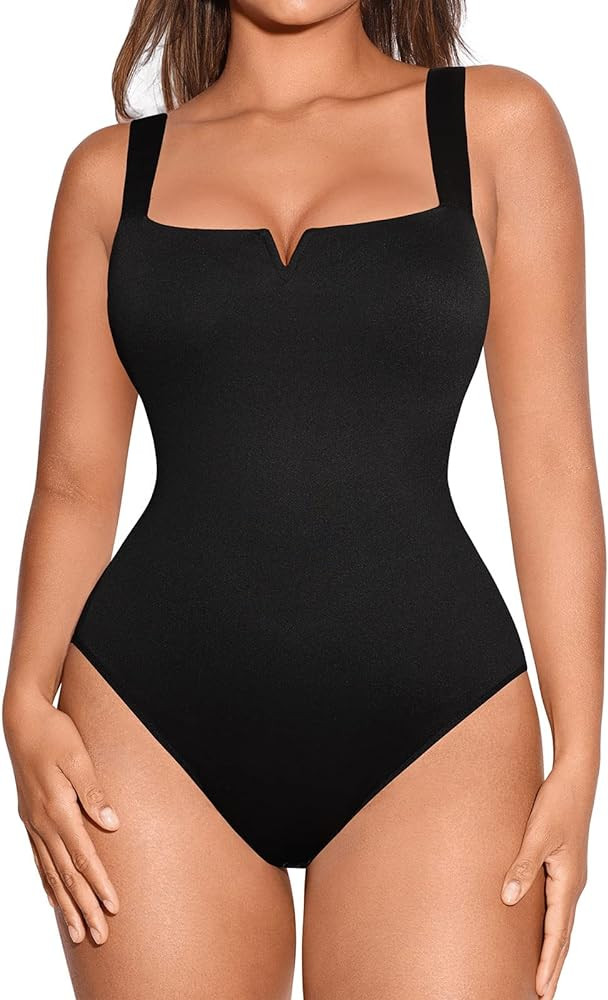 FeelinGirl Square Neck Bodysuit for Women Sleeveless Tummy Control Slimming Bodysuit Going Out Ta... | Amazon (US)