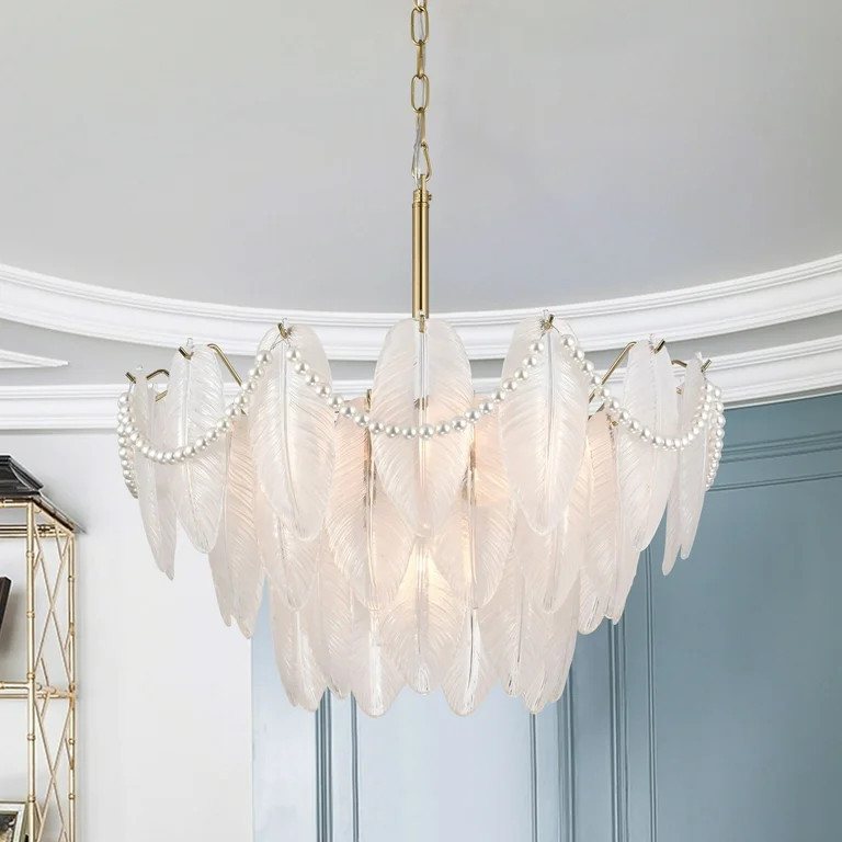 The Lighting Store Paula Brushed Shiny Brass 7-Light Glass Feather-shaped Chandelier | Walmart (US)