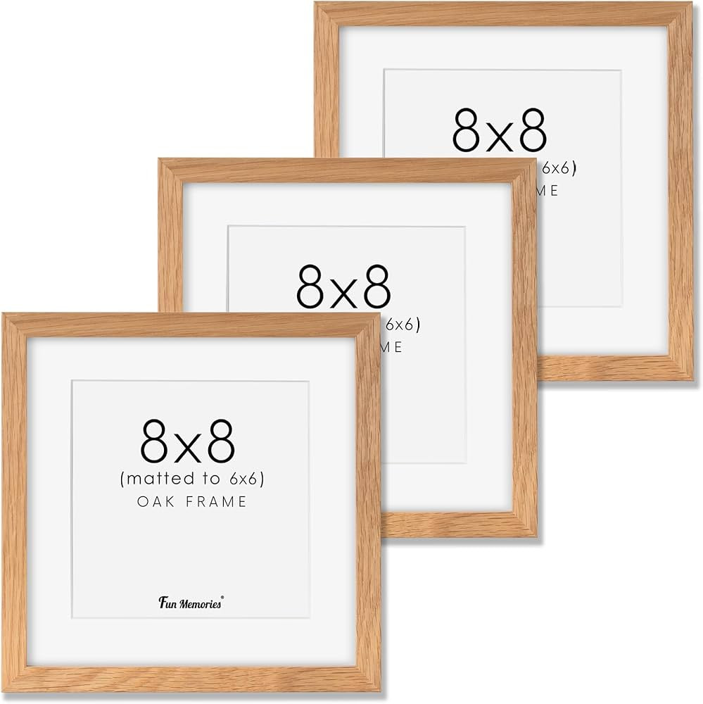 8x8 Picture Frames Set of 3, Solid Oak Wood 8”x8” Picture Frame Matted to 6”x6”,Square 8 ... | Amazon (US)