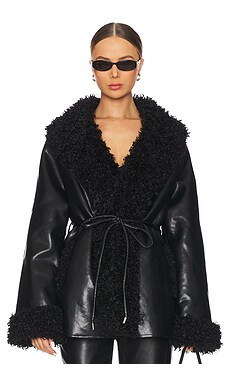 SER.O.YA Roxanne Faux Fur Leather Coat in Black from Revolve.com | Revolve Clothing (Global)