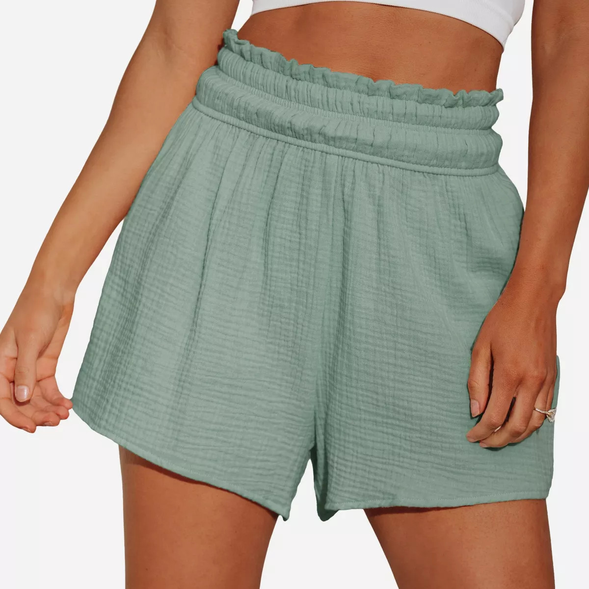 Women's Smocked Paperbag Waist Shorts - Cupshe-XS-Mint | Target