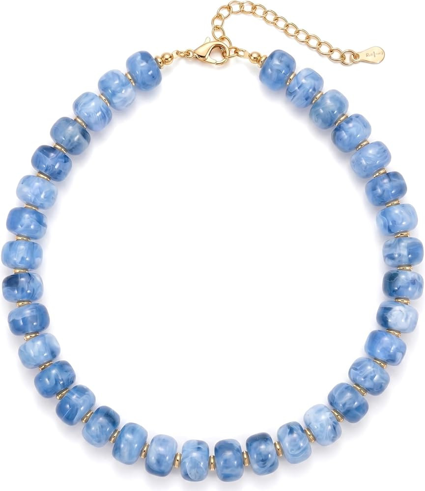 Beaded Necklaces for Women, Chunky Acrylic Bead Choker Necklace, Colorful White Statement Jewelry... | Amazon (US)