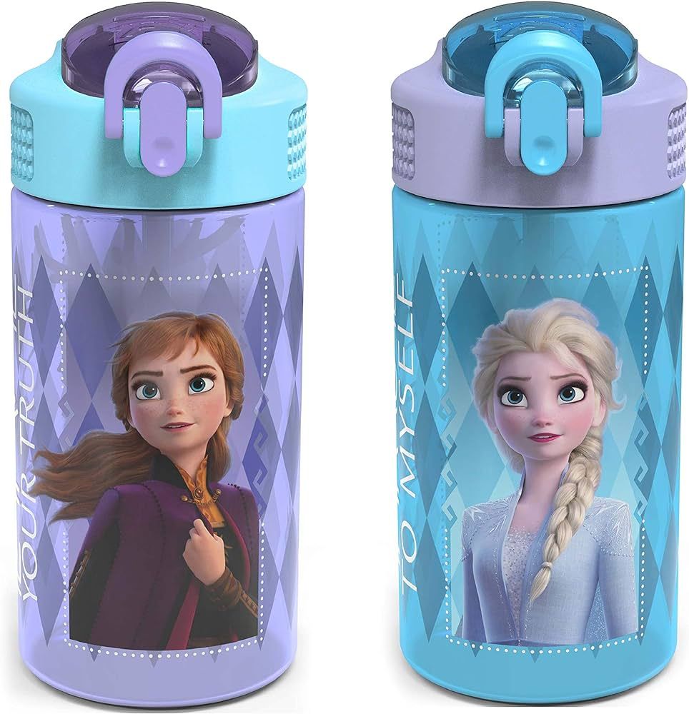 Zak Designs Disney Frozen 2 Kids Water Bottle Set with Reusable Straws and Built in Carrying Loop... | Amazon (US)