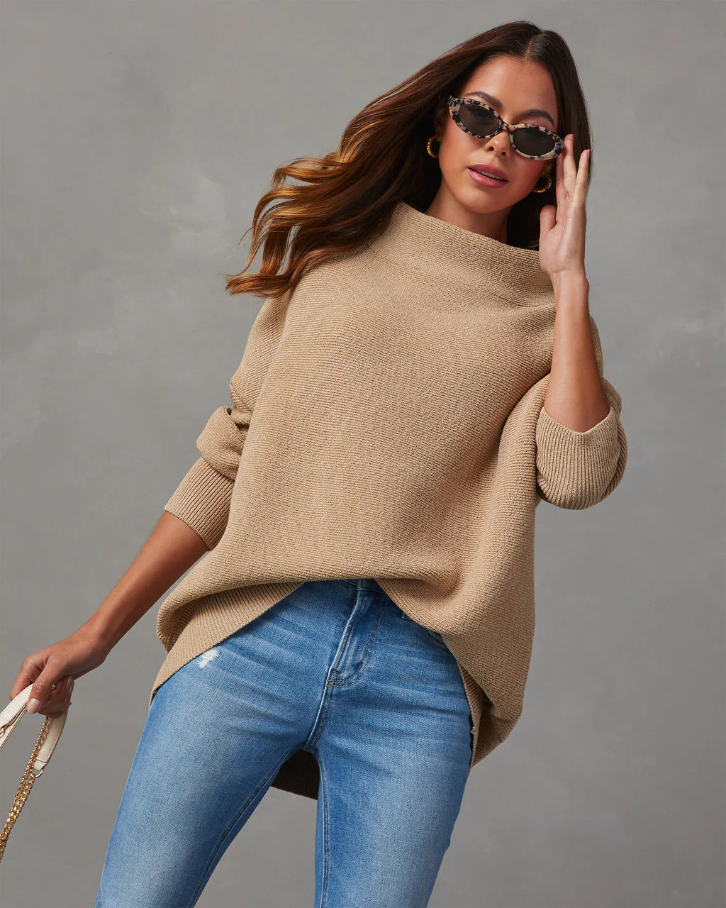 Under The Falling Leaves Knit Mock Neck Sweater - Taupe | VICI